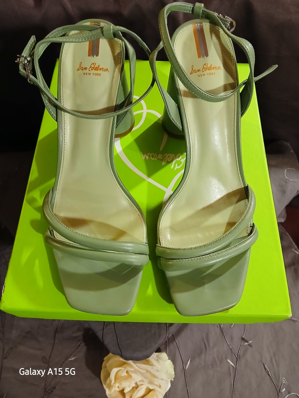 Sam Edelman 'Kia' block heel sandals in a soft jade green leather